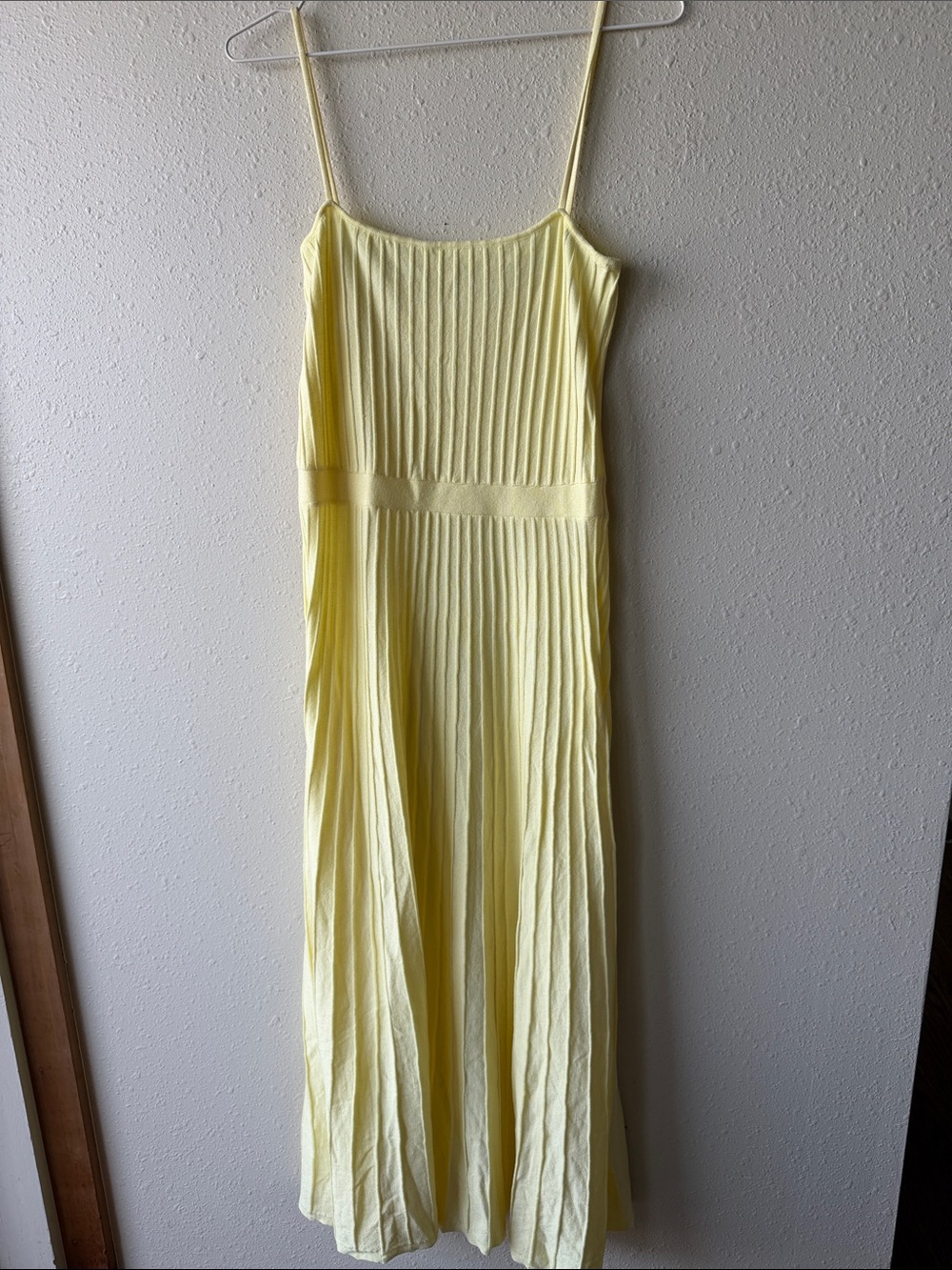 Commense Pale Yellow Pleated Spaghetti-Strap Maxi Dress
